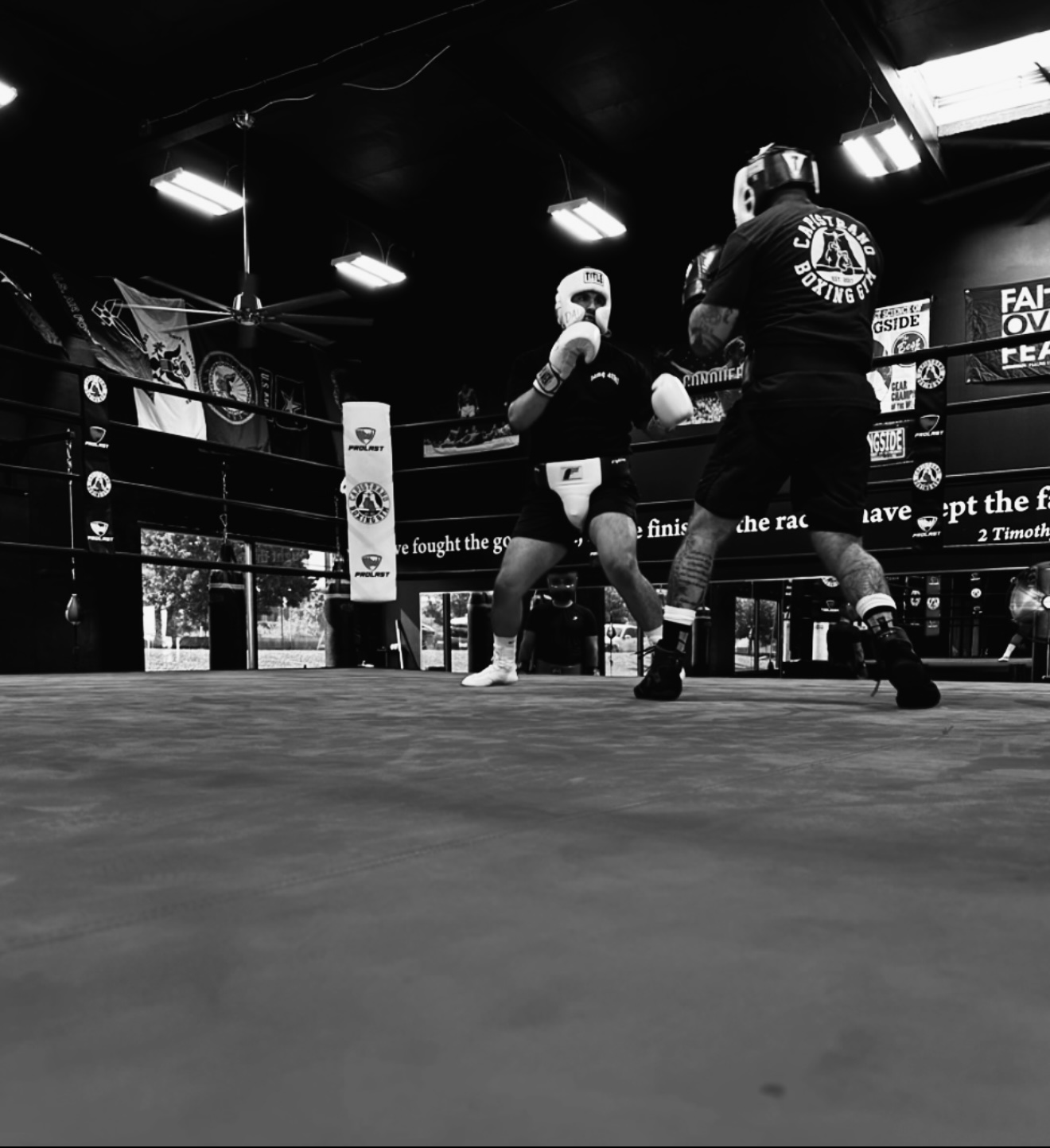 Boxing sparring from ringside